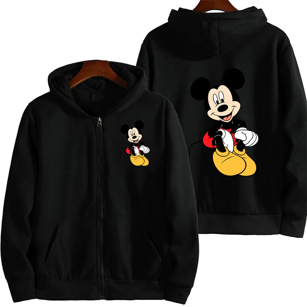 2024 New Mickey Mouse Cartoon Anime Women Zipper Hoodie Jacket Spring Autumn Men Sweatshirt Gray Casual Couple Clothes Coats