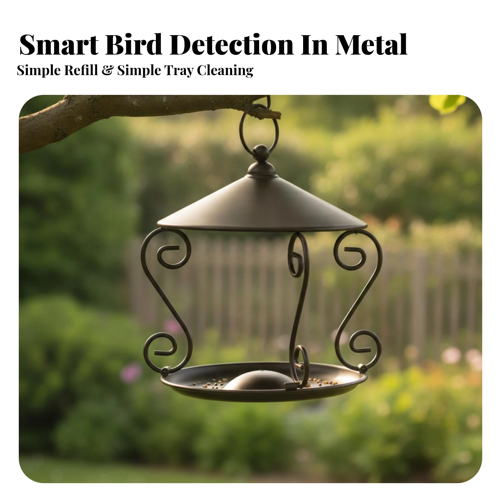 Hanging Bird Feeder Metal Birdfeeder Hanging Tray Feeding Station Heavy-Duty for Wild Birds, Garden, Backyard
