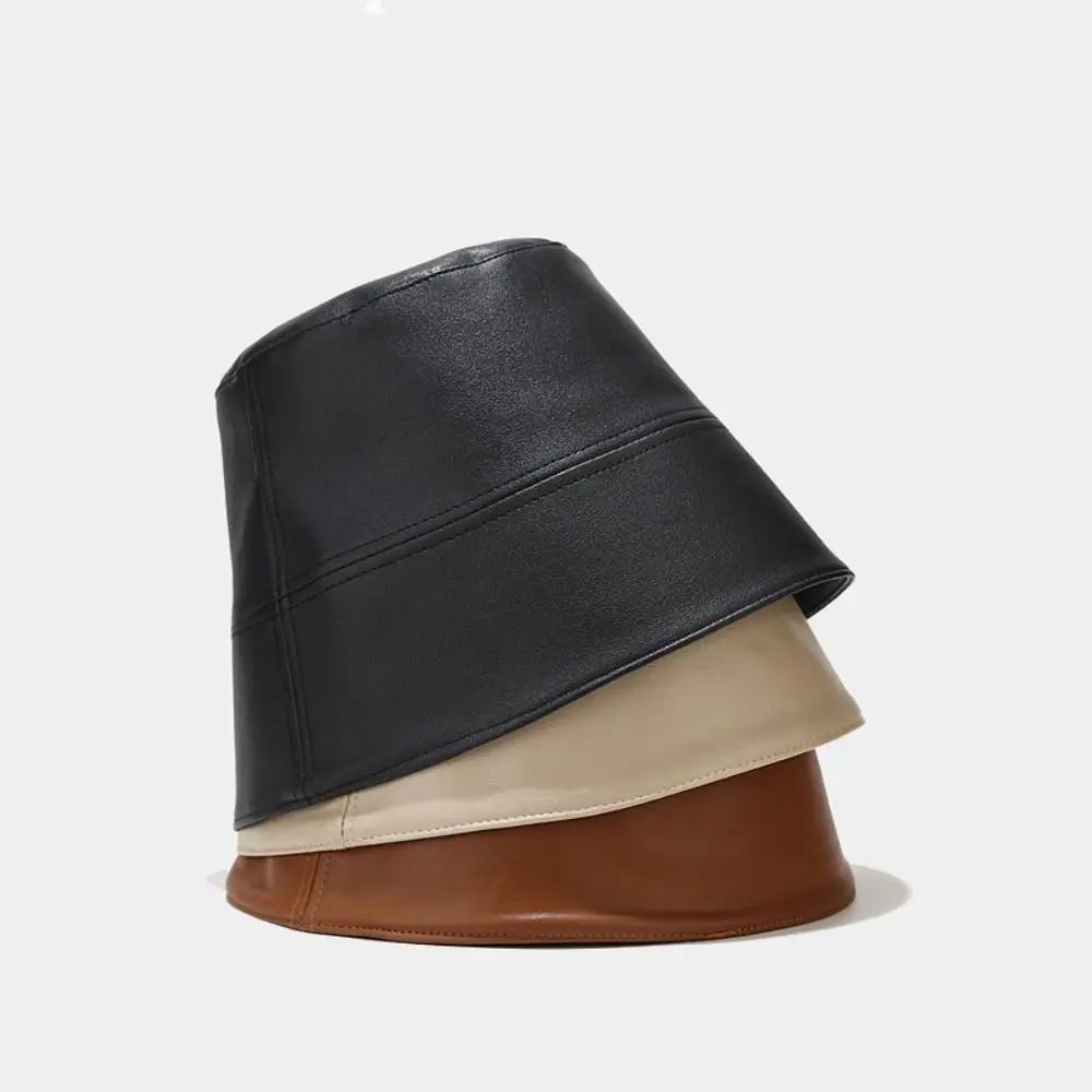 Outdoor Leather Bucket Hat Warm Soft Fisherman Cap Winter Panama Hat for Men Women image 2
