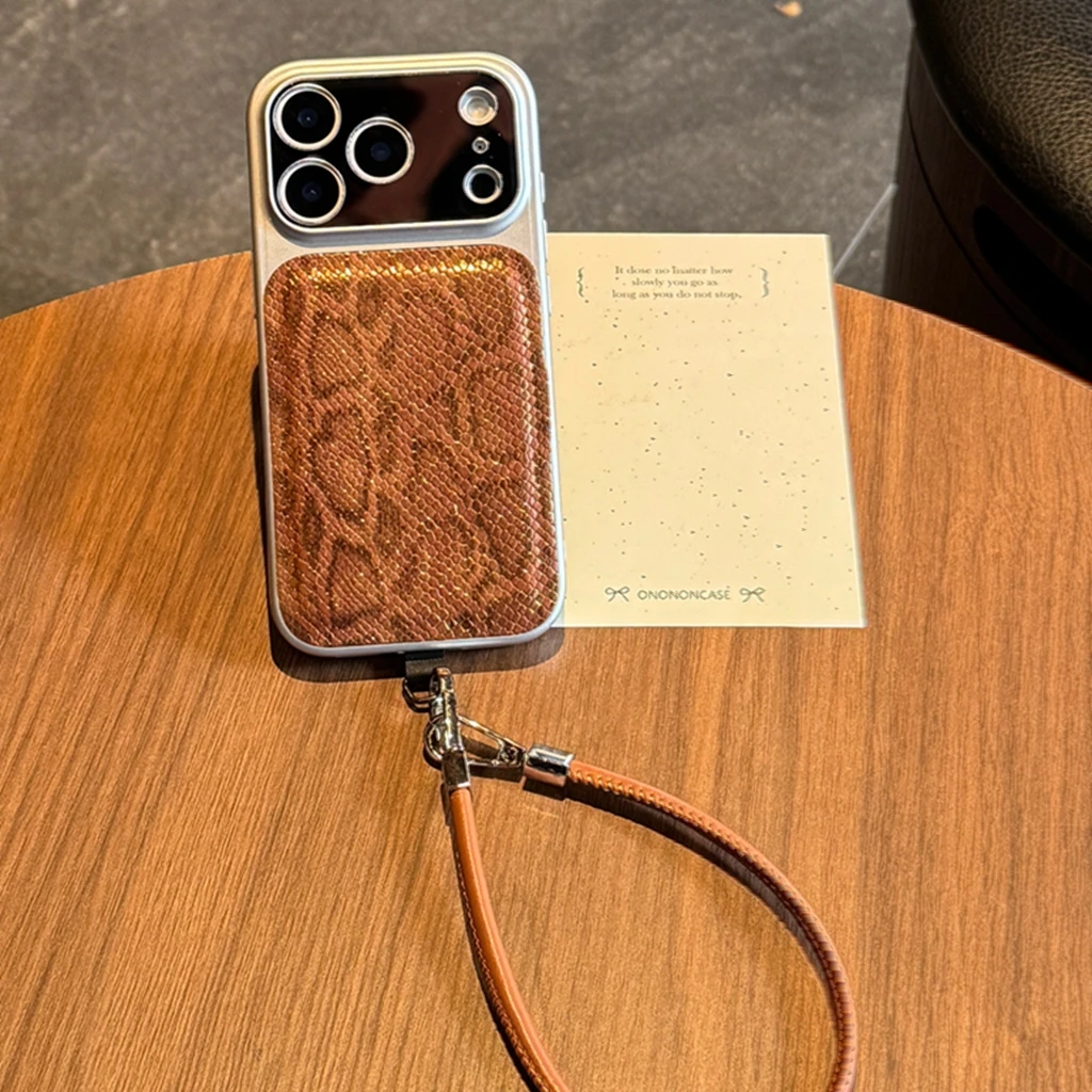 المتقدمة شخصية بلون جلد الثعبان نمط الجلود الاصطناعية الحبل غطاء الهاتف القضية آيفون 17 16 15 14 برو ماكس #4