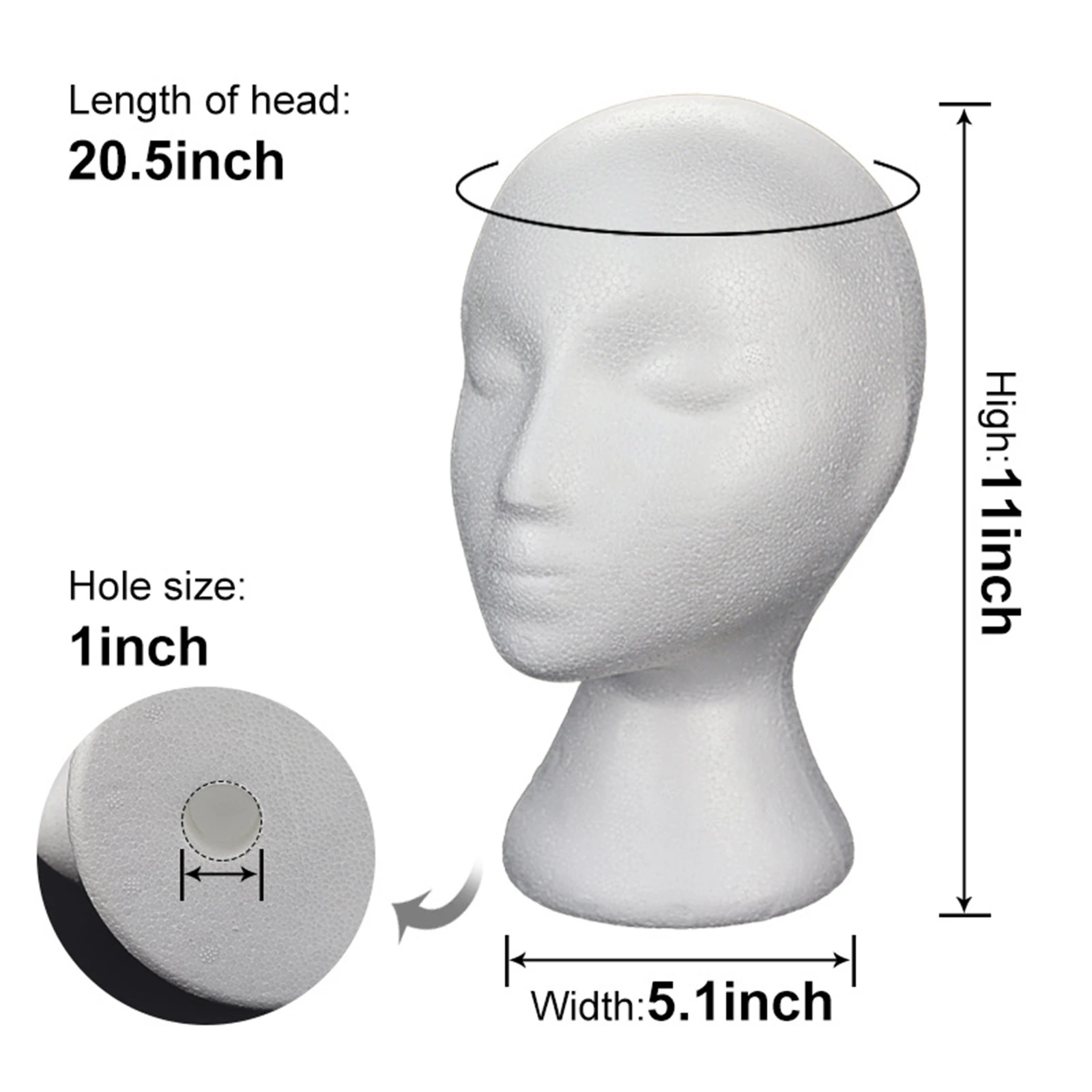 Female Male Mannequin Head White Polystyrene Styrofoam Foam Head Model Stand Wig Hair Hat Headset Display Stand Rack