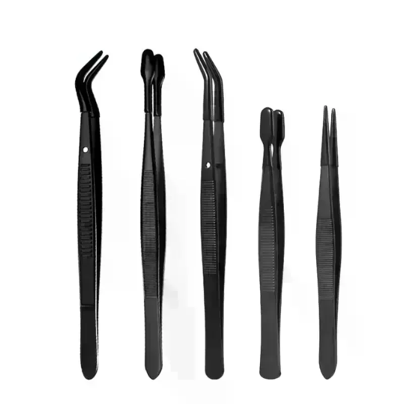2/3/5Pcs Tweezers With Rubber Tips Stamp Clip False Eyelash Tweezers Rubber PVC Flat Tip Bent Tip Tweezers Clamping Tool