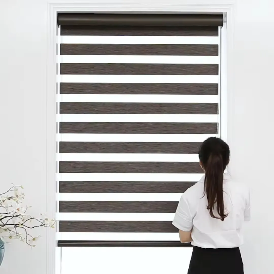 Best Popular Dual-Layer Fabric Black Color 90% Blackout Cordless Zebra Roller Blinds For Bedroom