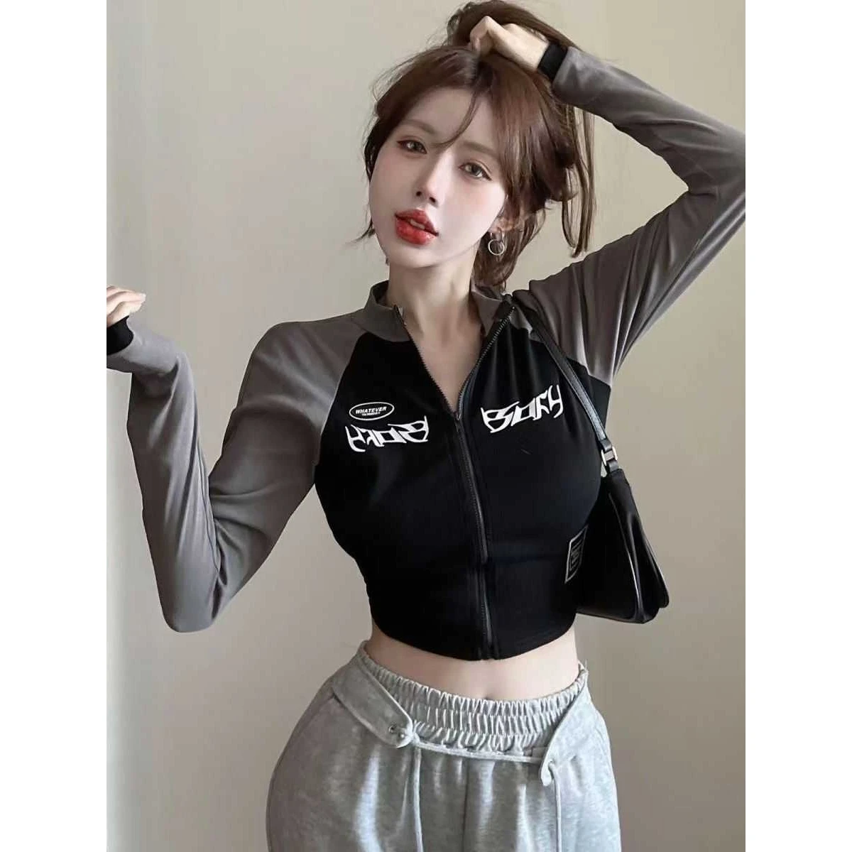 مثير ort سستة سترة المرأة سليم صالح الأعلى الساخن فتاة تصميم الحسية Sle طويل Sve تي شيرت لخريف Faion الاتجاه