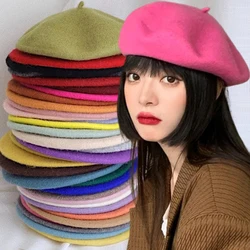 Women Retro Wool Berets French Artist Style Warm Winter Beanie Hat Plain Beret Solid Color Elegant Lady All Matched Autumn Caps