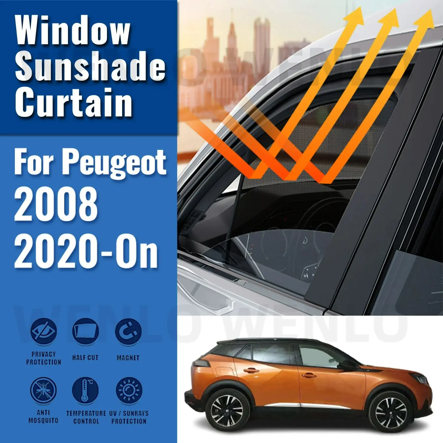 

For Peugeot 2008 P24 2020 2021 2022 2023 2024 Car Window Sunshade Magnetic Curtain Sun Shade Visor Net Mesh Protect Kids