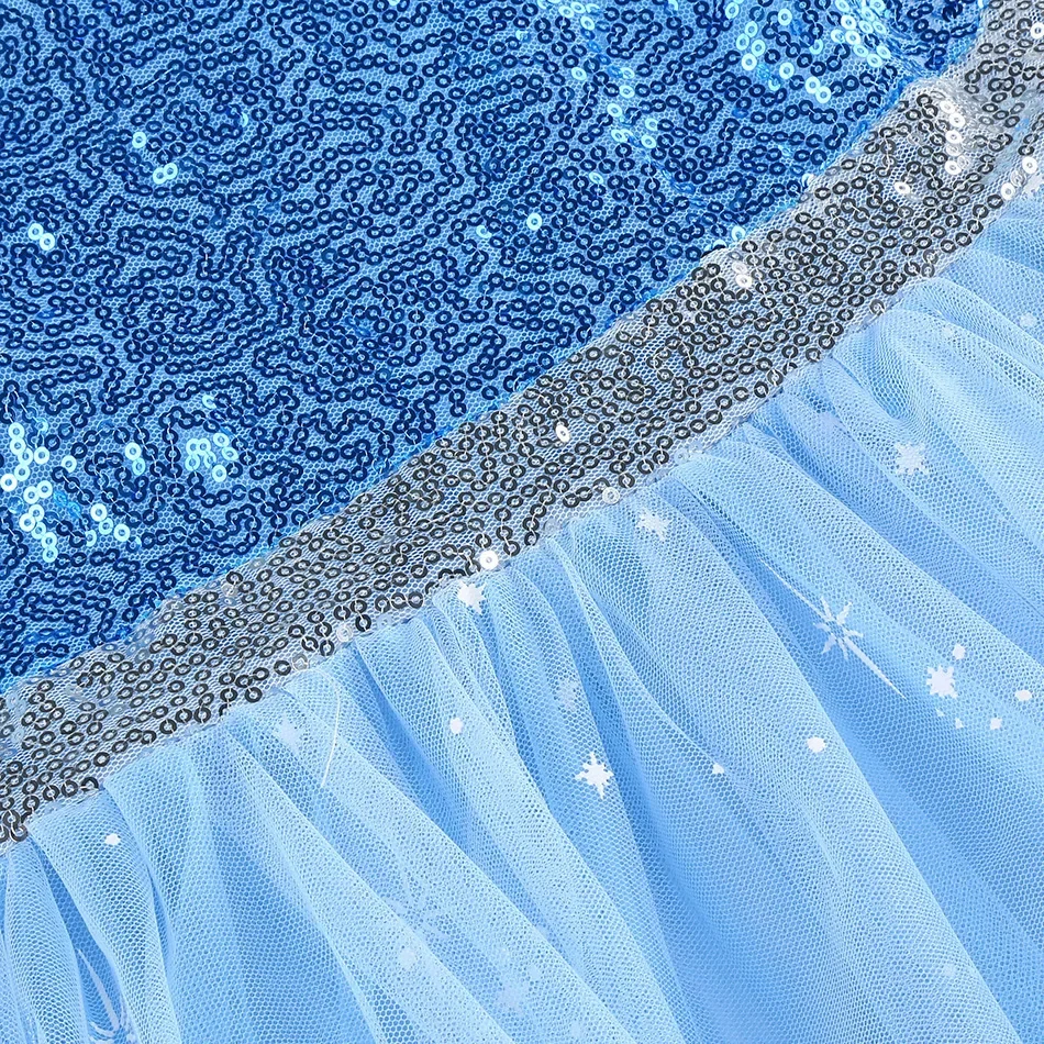 Kinder Mädchen Eis-Schnee-Prinzessin Kostümkleid mit Pailletten, Umhang und komplettem Zubehör für Halloween, Geburtstag, Cosplay, Themenparty-Outfit – Detail 8