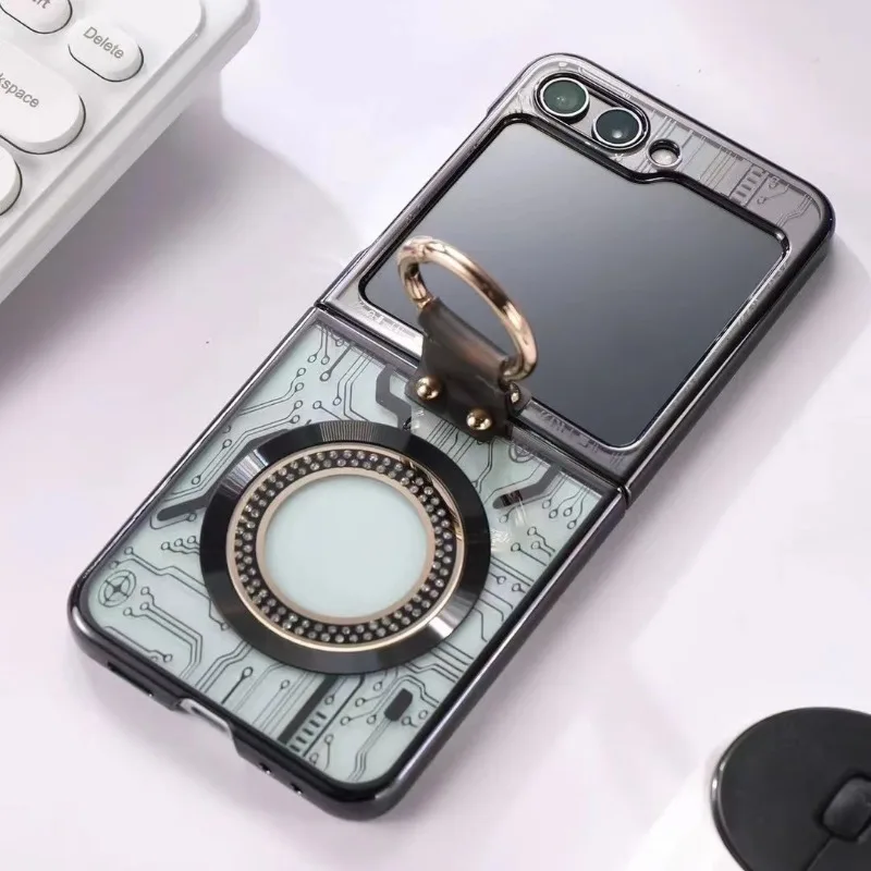 Ring Magnetic Wireless Charging Phone Case for Samsung Galaxy Z Flip 6 5 4 3 Flip6 Flip5 Flip4 Flip3 5G Shockproof  Cover