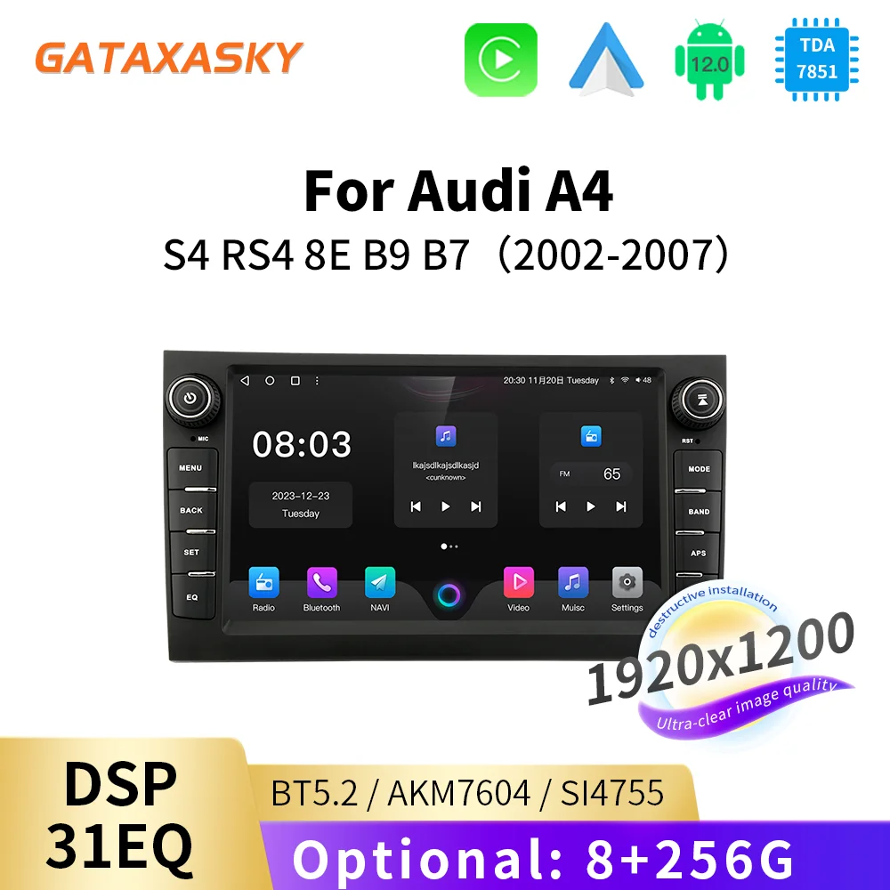 

GATAXASKY 8" Android 12 Car Player For audi A4 (2002-2008) with WIFI Bluetooth Phonelink Support DAB GPS Navigation FM carplay