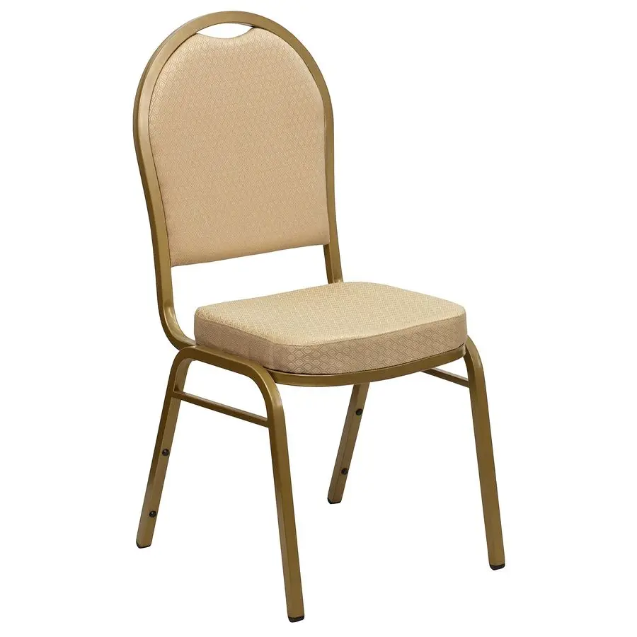 

HERCULES Series Dome Back Stacking Banquet Chair in Beige Patterned Fabric Gold Frame