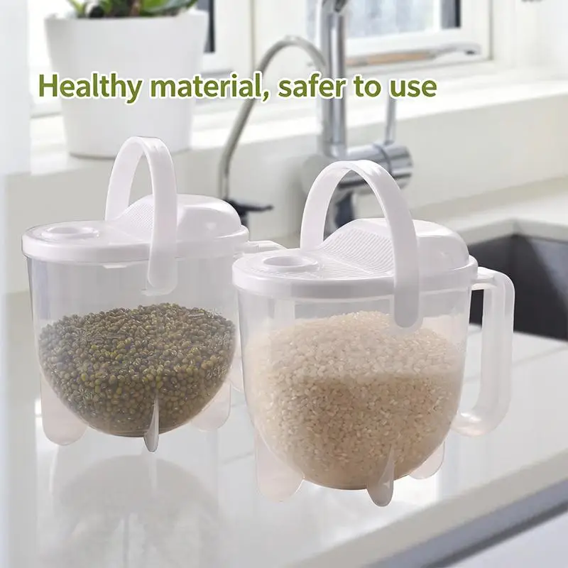 Kitchen Rice Washing Colander Bowl with Lid Fine Drain Holes Hands Free Vegetable Fruit Strainer for Bean Pasta Soaking Home Use