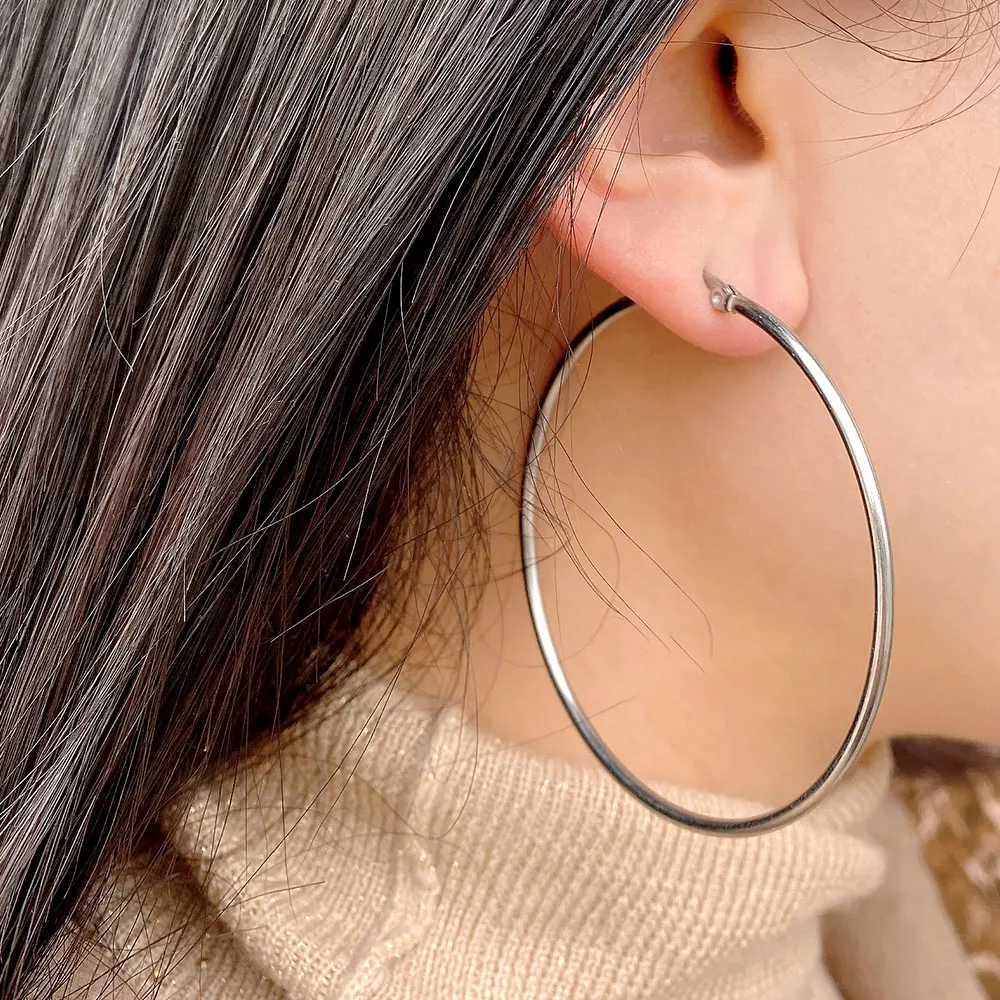 2025 New Women 2-9 cm Small Big Circle Hoop Earrings Stainless Steel Statement  Geometry Ear Ring Fashion Jewelry Gift Nightclub