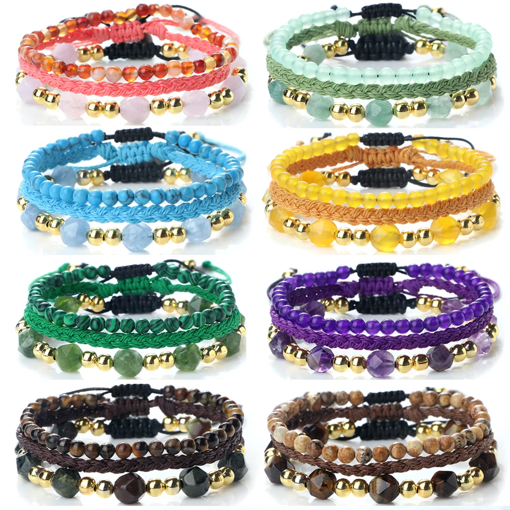 3Pcs/set Amethyst Bracelet For Women Girls Multi Color Crystal Beads Handmade Bracelets Female Boho Birthday Party Jewelry Gifts