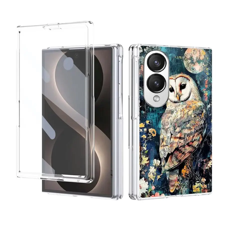 Owl Art Transparent Phone Cover Case for Samsung Galaxy Z Fold 8 ZFold 8 PC Hard Luxury ZFold8