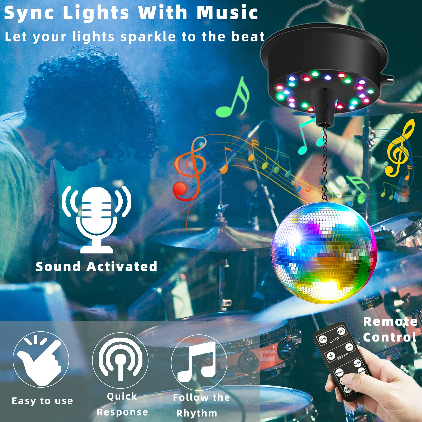 Disco Ball Motor with Remote 5-10 RPM Adjustable Spinner 23 RGBW LED Rotator Multi Light Modes for Party DJ Wedding Decoration