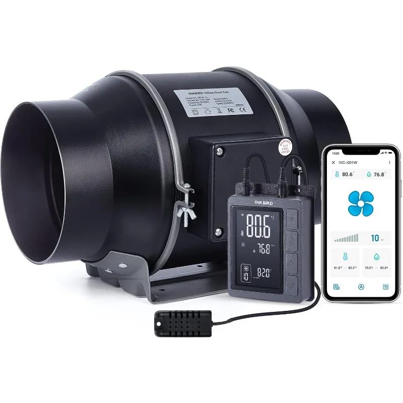 

WiFi 6” Inline Duct Fan with Temperature Humidity Intelligent Controller IVC-001W, App - Ventilation Exhaust Fan for Hea