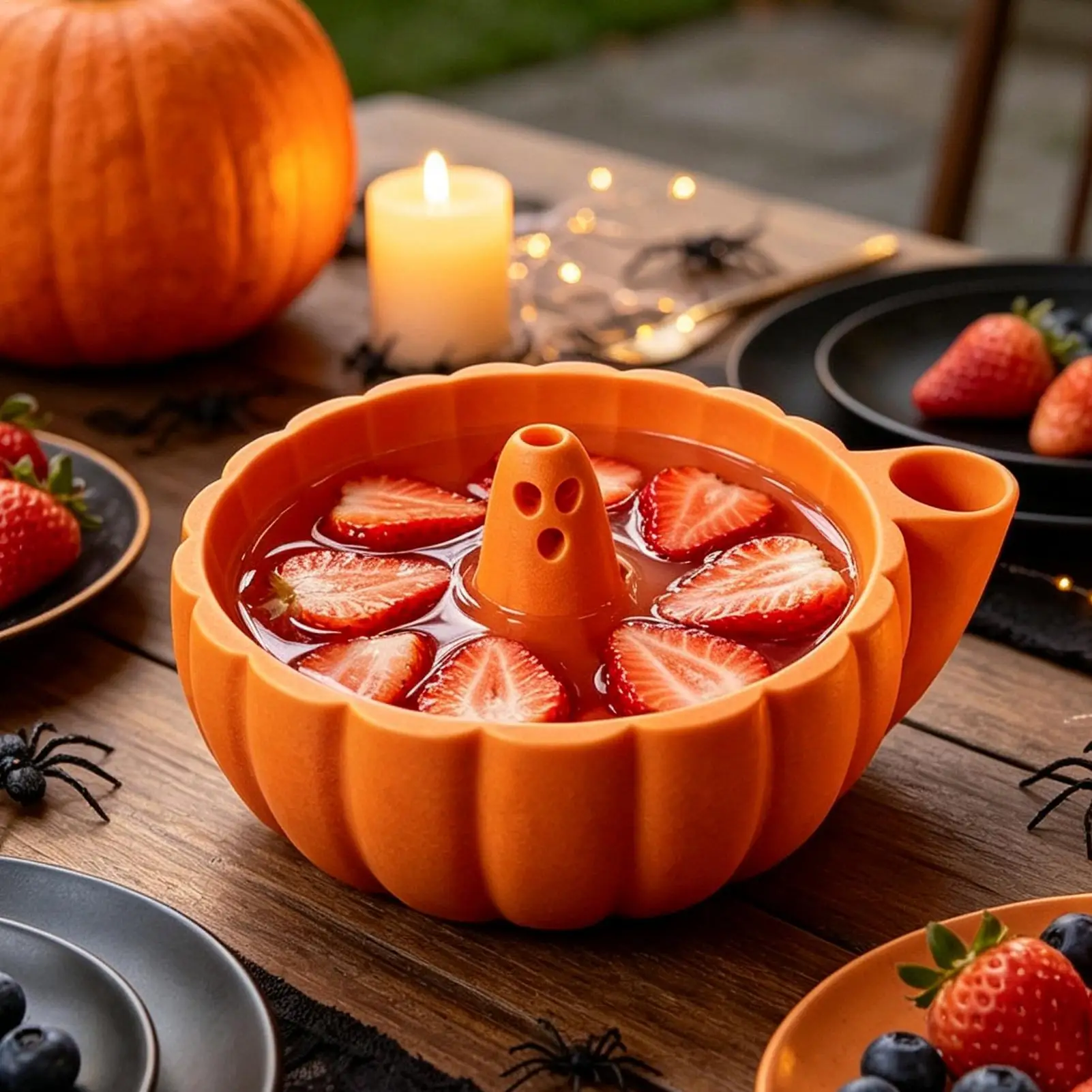Halloween Serving Bowls Pumpkin Ghost Non-Slip Serving With Drainage Halloween Party Bowls Berry Washer For Home Kitchen Counter
