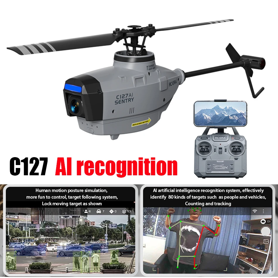 RC ERA C127 AI Sentry Mini Brushless Drone FPV With HD Camera 1080p Professional 4ch RC Helicopter Single Paddle Without Aileron