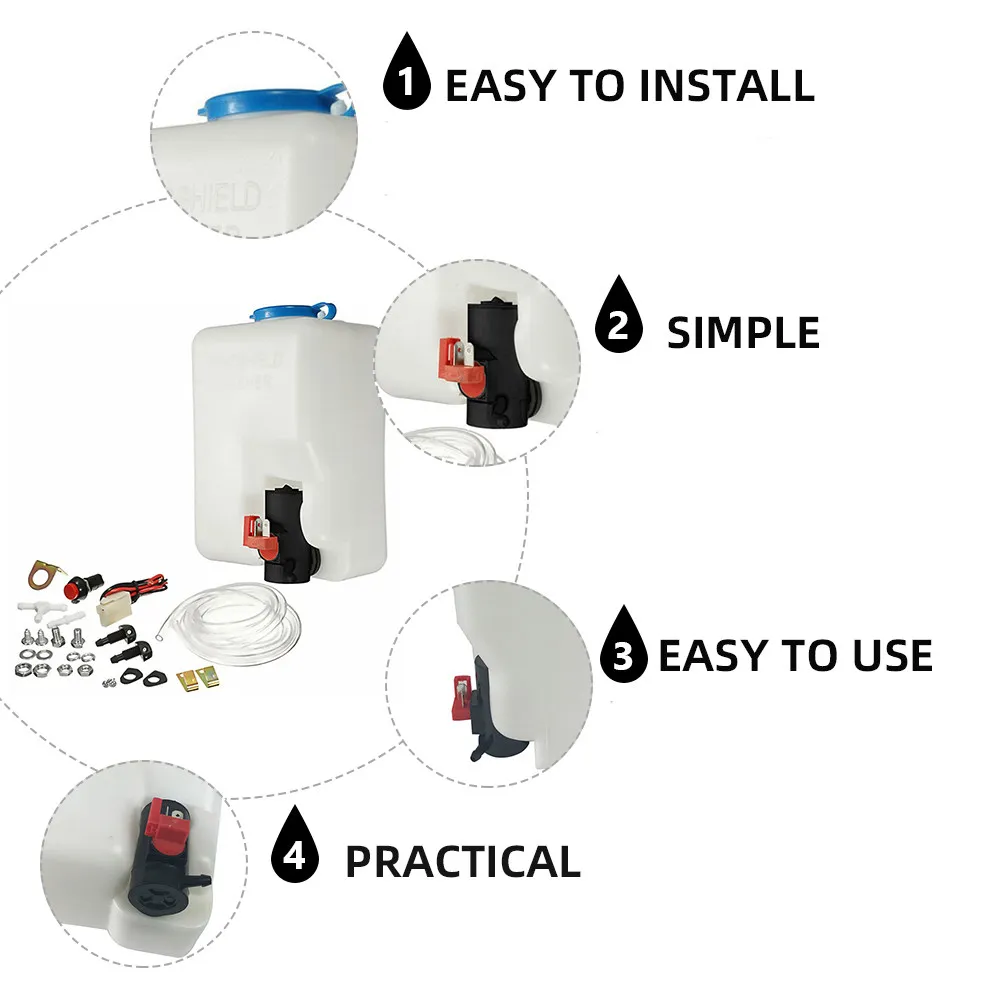 1Pcs Washer Fluid Reservoir Bottle Kit Safe Durable 12V 1.5L Windshield Washer Pump Fluid Tank Car Windshield Tank