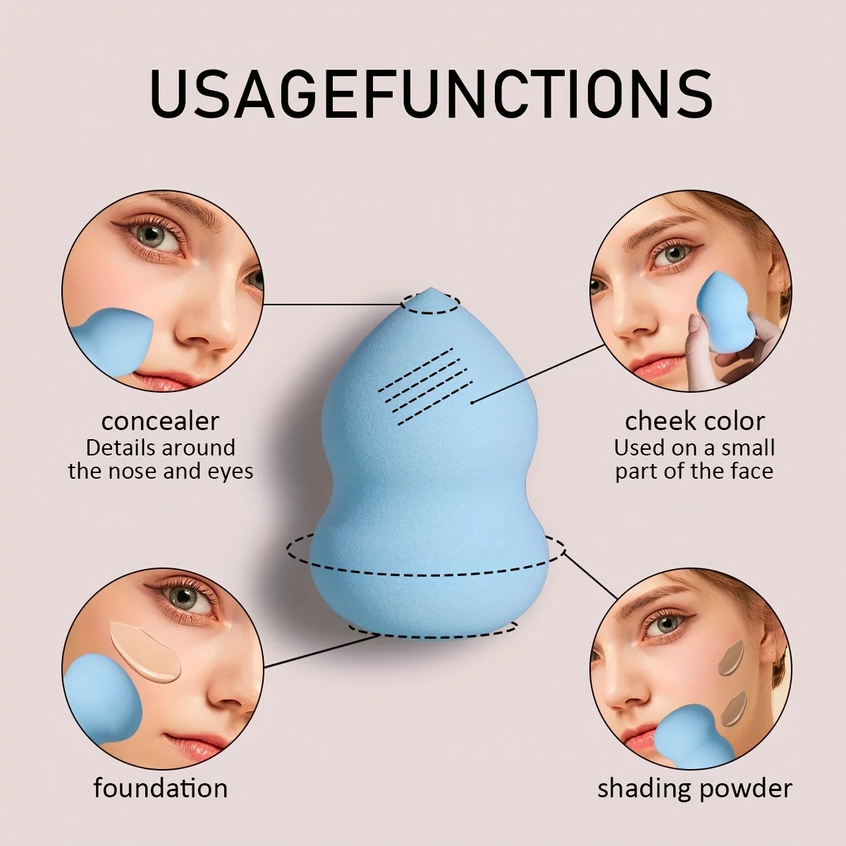5 إسفنجات تجميلية لبودرة أساس الوجه الرطبة والجافة، منتفخة بودرة كونسيلر ناعمة، بيضة بودرة من جلد الغزال