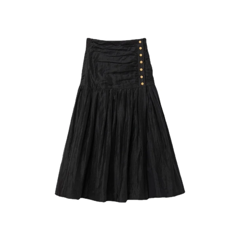 Women's High Waist Pleated Long Skirt, A Line, Long Design, Half Skirt, Brand, High Quality, Brand SAPYU, Spring, New, 2023