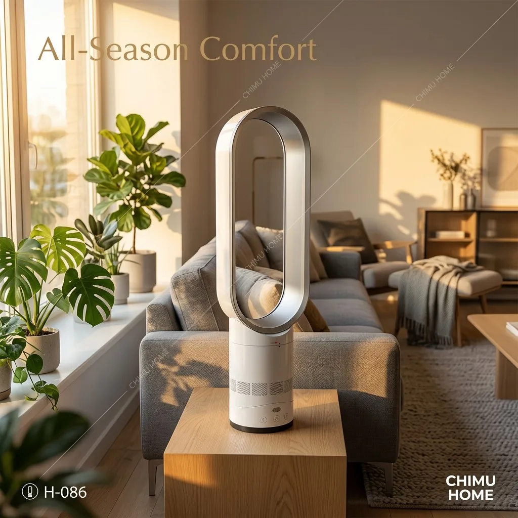 【CHIMU HOME】Bladeless Fan with Heating & Cooling for Indoor Air Purification Negative Ion Fresh Air Flow Safety Desktop Fan