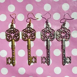 Original Vintage Bronze/Silvery Alloy Key Women's Pendant Earrings Exaggerated Jewelry Personalized Gift for Her