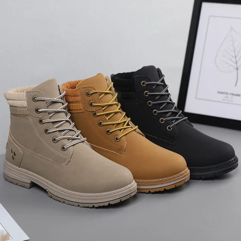 Plus Size Women\'s Boots Thick Bottom Round Toe Footwear Spring Autumn Lace Up Solid Colour Hiking Shoes Botas Para Mujeres