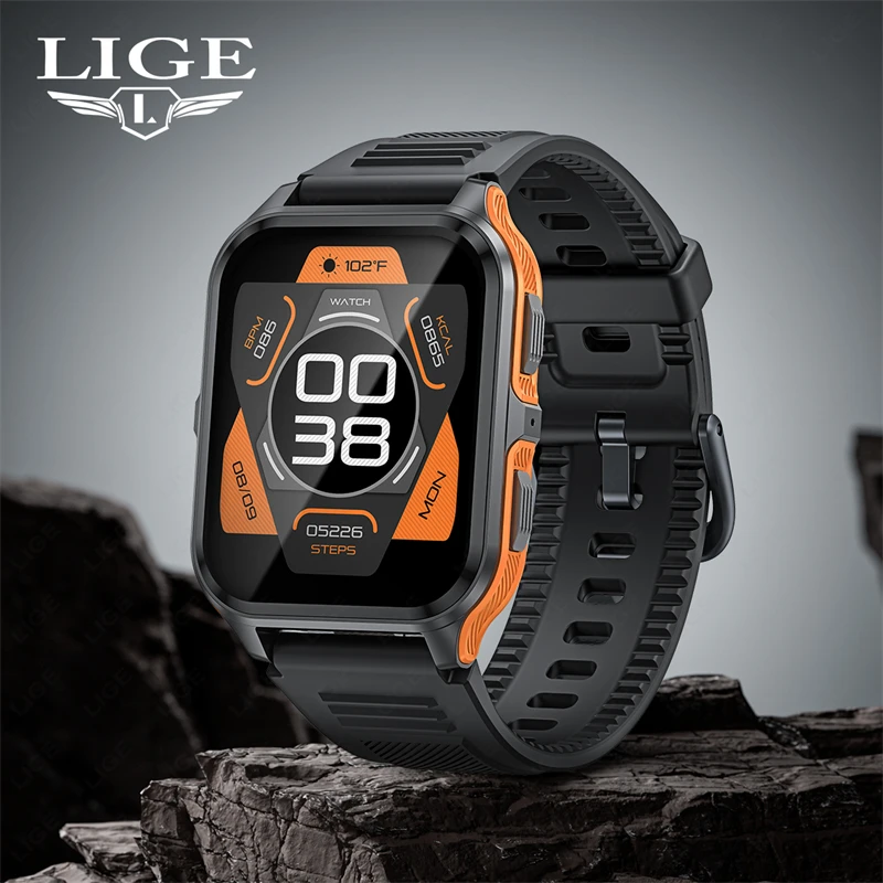 LIGE 2024 Outdoor Military Bluetooth Call Smart Watch Men Smartwatch For Xiaomi Android iOS IP68 Waterproof Fitness Watch+BOX