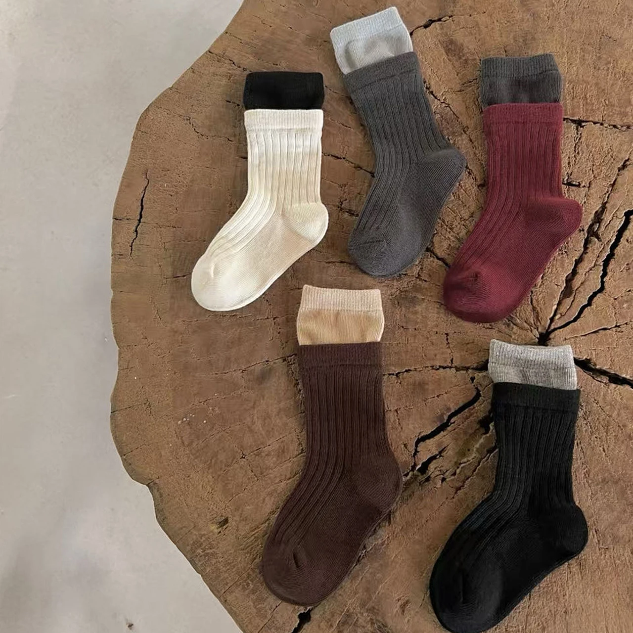4Pair Autumn Kids Long Stockings Fashion Color Blocking Children Calf Socks Sweat Absorption Breathable Baby Cotton Sock 3-8Year