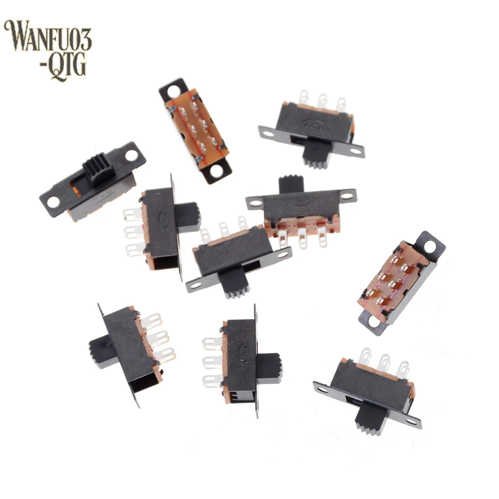 Hot Sale New 10Pcs 2 Position DPDT 2P2T Panel Mount Vertical Slide Switch 6 Pin 0.5A 50V DC