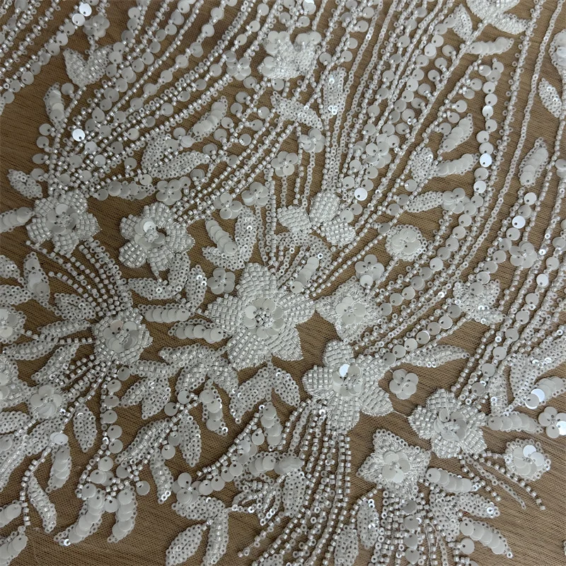 New White Super Luxury Wedding Dress Lace Fabric Heavy Bead Embroidery Mesh Gown Elegant Bridal Dress