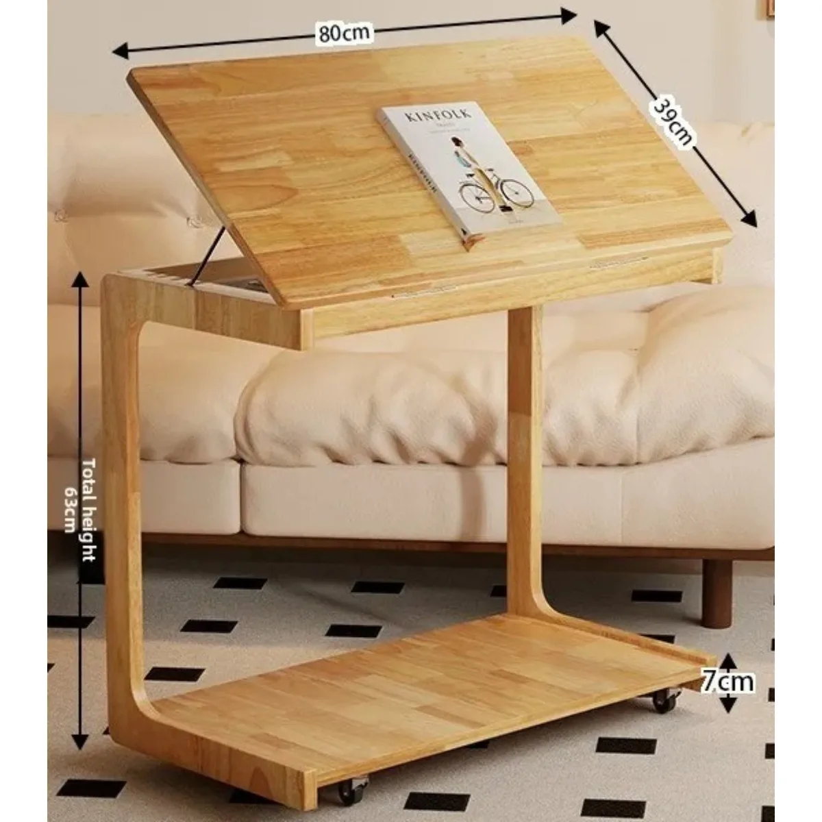 Solid wood flip table, sofa side table, living room solid wood coffee table, solid wood small office desk, bedside table