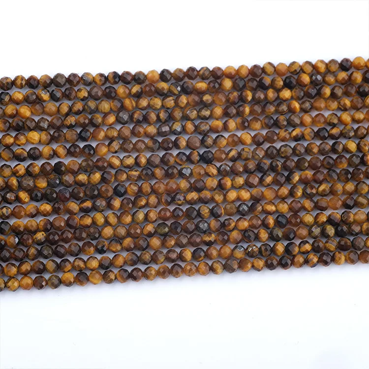 Natural Stone Beads 2 3 4mm Faceted Yellow Tiger Eye Gemstone Bead Loose Spacer Beads For Jewelry Making DIY Bracelet 15'' Inch