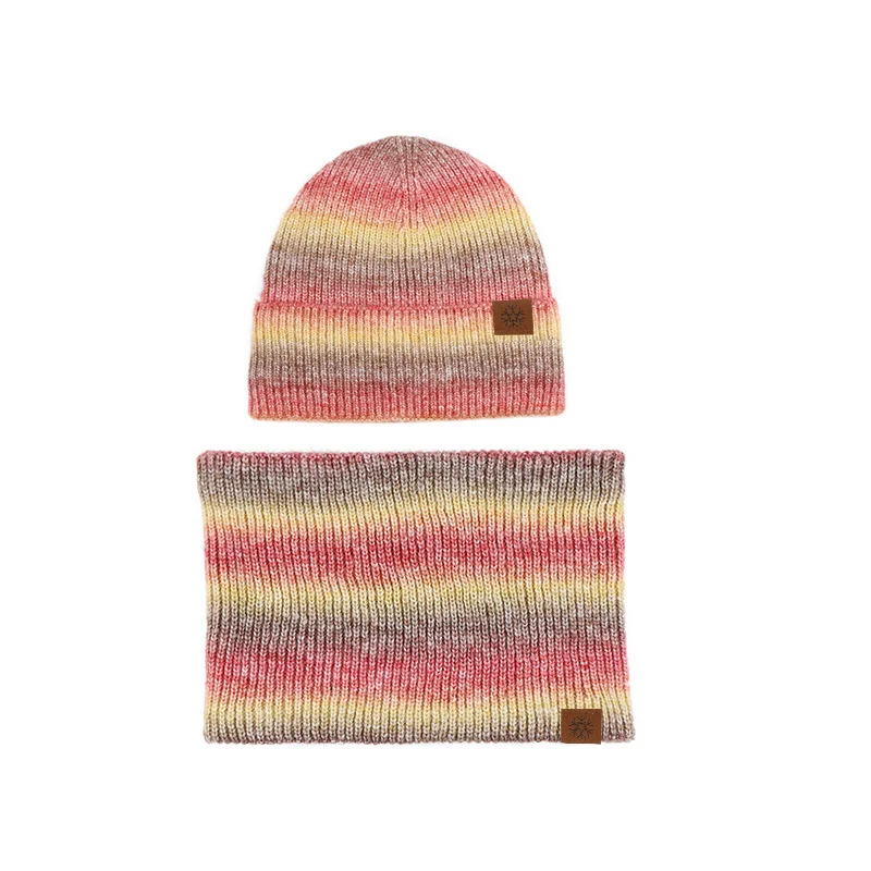 Hat Scarf And Glove Set For Women Winter Warm Soft Knitted Tiedye Beanie Female Casual Solid Cashmere Scarf Suit Outdoor Skullis