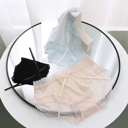 Lace Edge Bow Women's Cotton Briefs High Quality Cotton Crotch Seamless Underwear Lolita Style Light Breathable Lace Panties