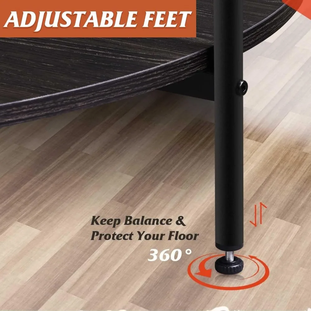 Industrial Style 2-Tier Round Coffee Table with Open Storage Shelf for Living Room, 32.6 Small Space-Saving Wooden Centerpiece