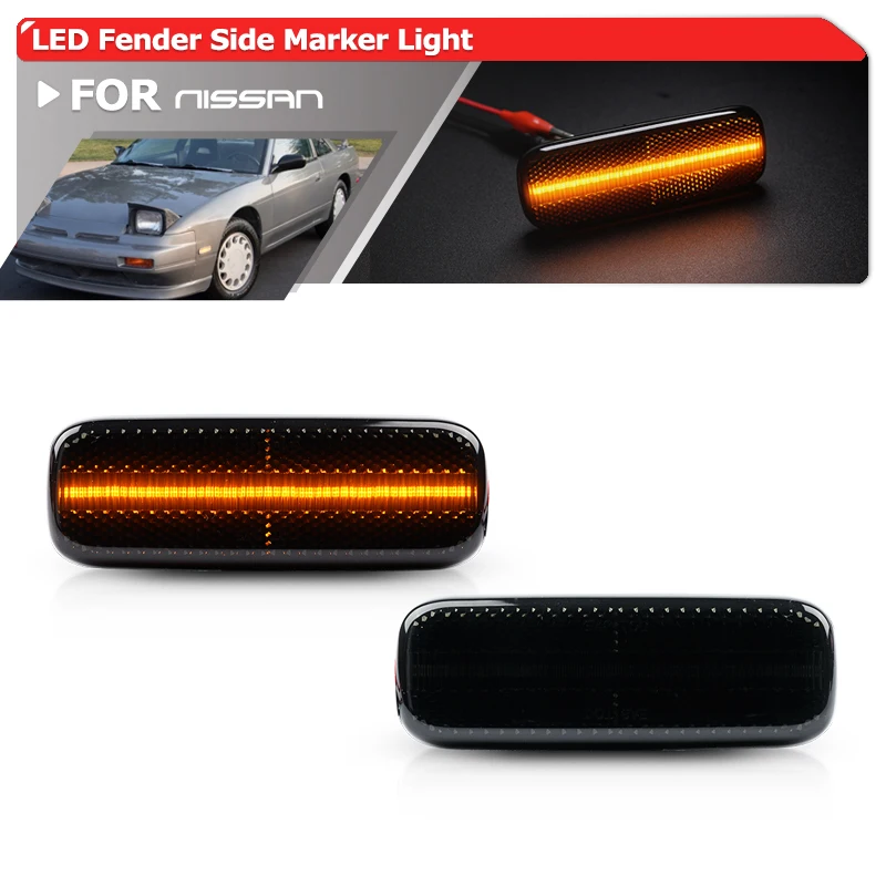 Euro-Style Smoked Bumper Led Fender Flare Side Marker Lights For Nissan Altima Stanza 1993-1997 240SX S13 1989-1994 26185-1E400