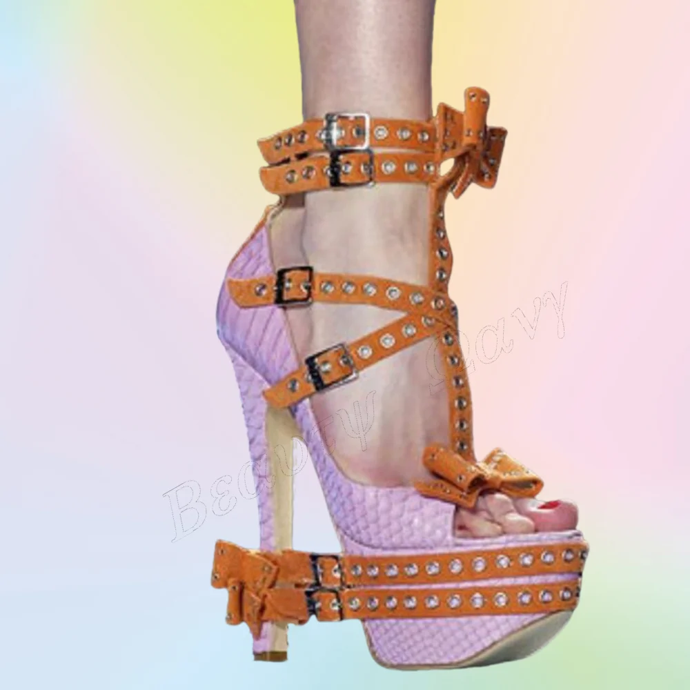 

Orange Belt Decor Sandals Platform Bow Knot Heels Round Toe Thin Heels Shoes High Heel Shoes for Women 2025 Zapatos Para Mujere
