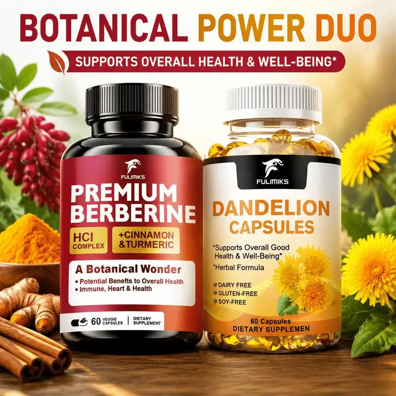 Berberine Hcl And Dandelion Root Capsules, with Cinnamon, Turmeric And Black Pepper, Supports Digestive Wellness, Liver Health, Daily Nutrition Care, Antioxidant Support, Premium Botanical Blend for Men And Women, Packaging May Vary