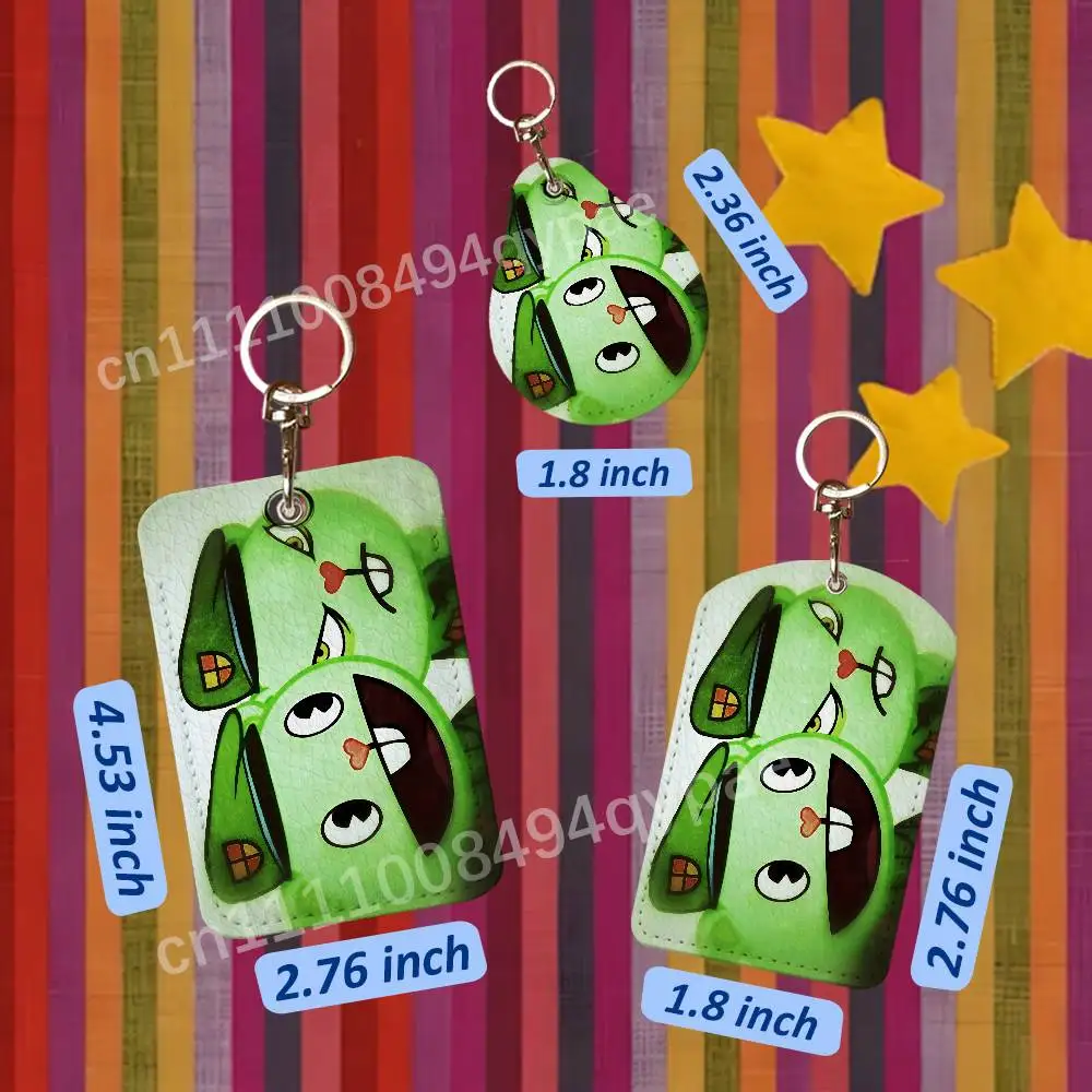 F-Fliqpy HTF Happy Tree Friend 1PCS Leather Card Holder Keychain Door Lock Access Tags ID Card Case Access Card Bag Key Tag Ring view 6