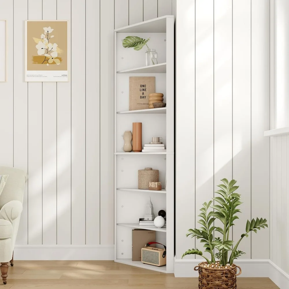 رف كتب زاوية طويل القامة مكون من 6 طبقات قابل للتعديل - 68 رف تخزين للعرض قائم بذاته لمساحات المعيشة #5