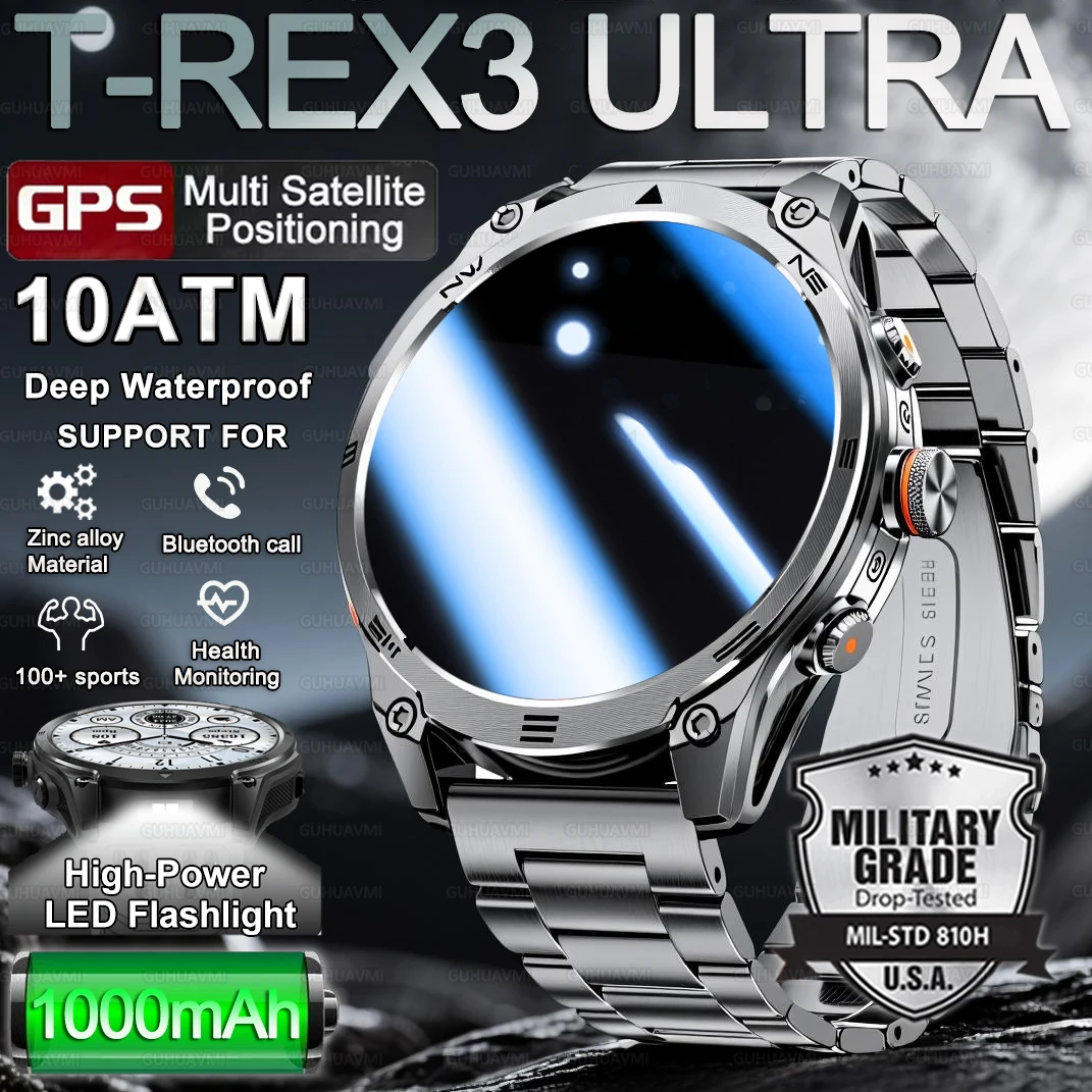 

Новые военные умные часы, аккумулятор 1000 мАч, GPS-тресс, компас, 10 АТМ, водонепроницаемые, тактические, спортивный фонарик, BT-вызов, умные часы для мужчин