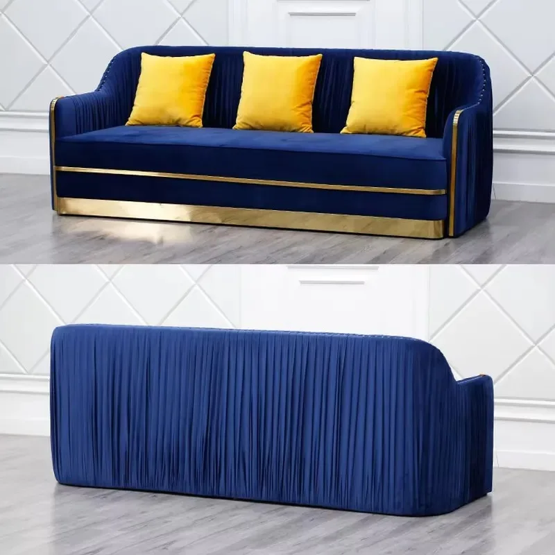 2023 Modern Stainless Steel Frame Fabric Sofa Set Furniture Living Room Velvet Hotel House Sofa