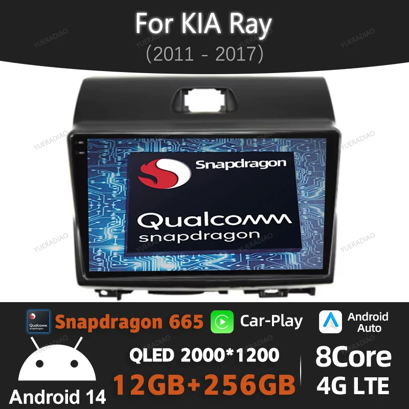 Autoradio Android 14 pour KIA Ray 2011-2017, Lecteur Vidéo, Limitation, Carplay, Auto, GPS, N183, 4G, WIFI, Unité Principale, Écran 2K, QLED, 2DIN