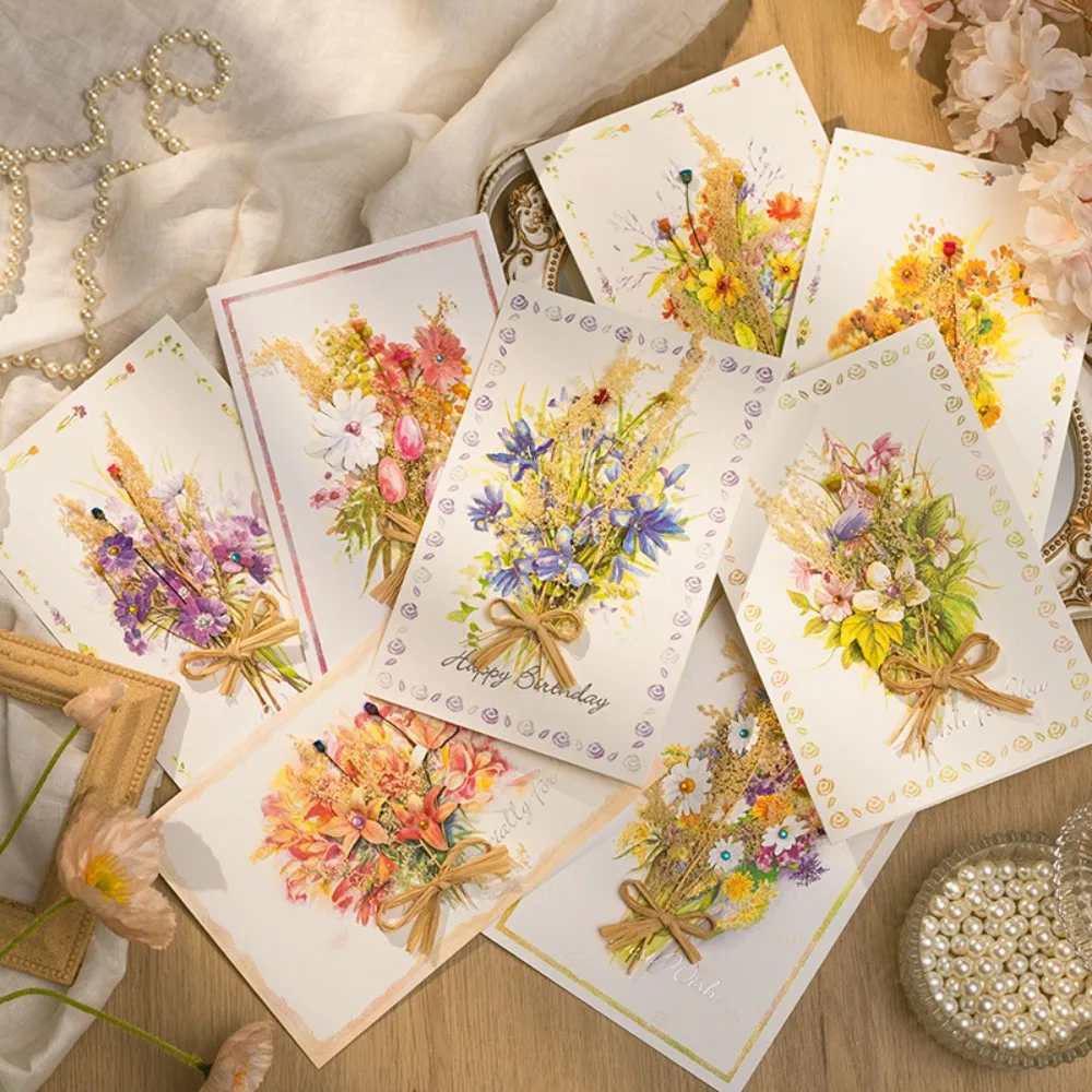 3D Dried Flower Greeting Card with Envelopes Exquisite Mother's Day Greeting Card Thank You Letter Invitation Card Birthday Gift