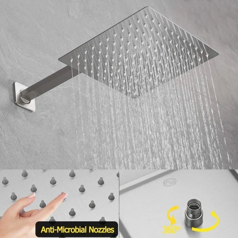 Brushed Nickel Shower System 10 Inch Bathroom Luxury Rain Mixer Shower Combo Set Wall Mounted Rainfall Shower Head