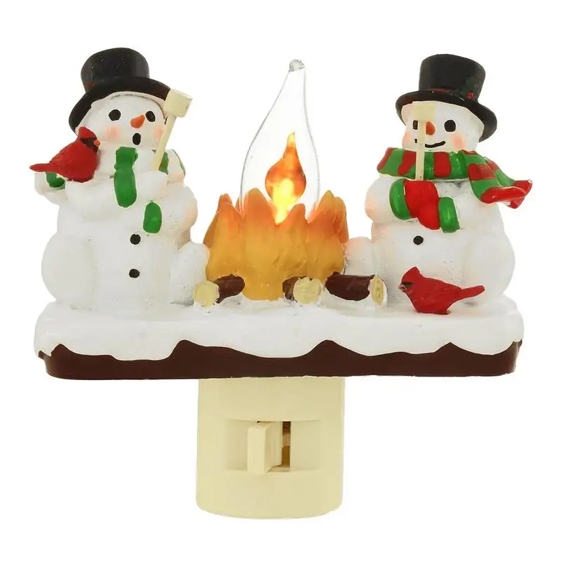 Christmas Snowman Campfire Lamp Two Snowmen LED Night Light Two Snowmen Campfire Light For Bedroom Bathroom Kitchen