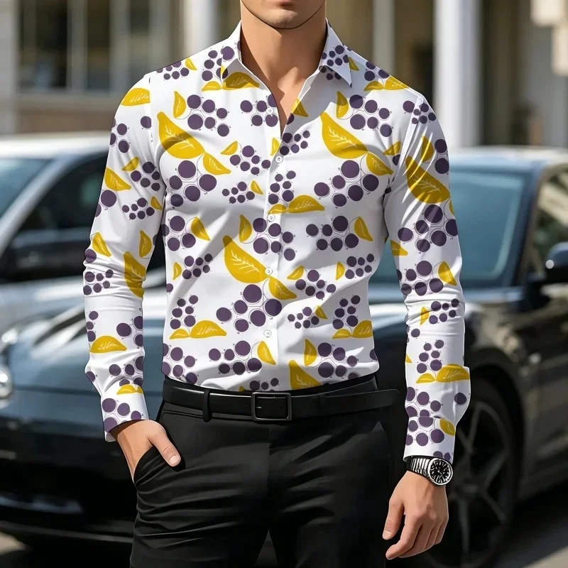 Retro Style Gradient Leopard Print Men's Shirt with Contrasting Print, Slim Fit Long Sleeved, Personalized Street Fashion Shirt
