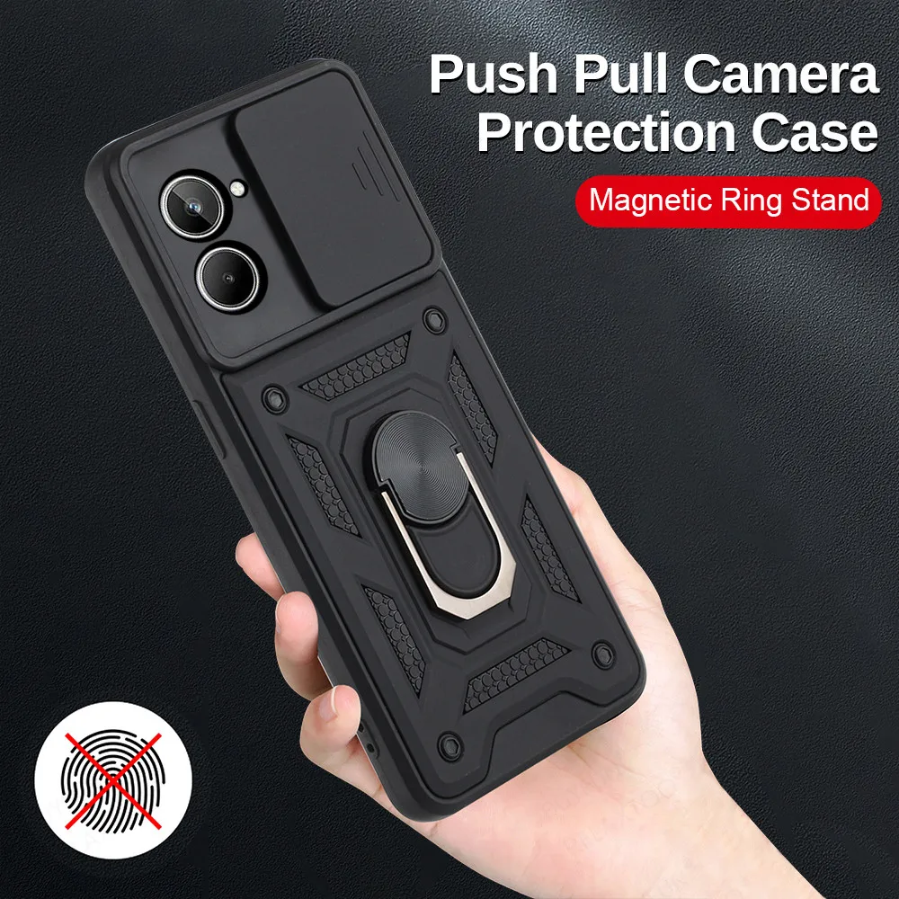 Push Camera Shockproof Armor Case For Realme 10 Pro Plus 5G Realmi 10Pro Realme10 ProPlus Car Magnetic Ring Stand Cover Fundas